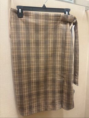 Ted Baker London Brown Plaid Wrap Pencil Skirt
